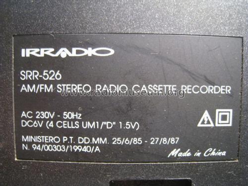 AM/FM Stereo Radio Cassette Recorder SRR-526; Irradio; Milano (ID = 2088964) Radio