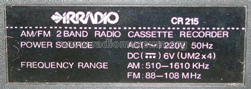 AM-FM Radio Cassette Recorder CR215; Irradio; Milano (ID = 2160902) Radio