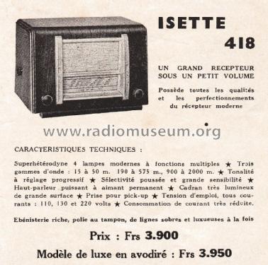 Isette 418; Isis Radio; (ID = 2444001) Radio