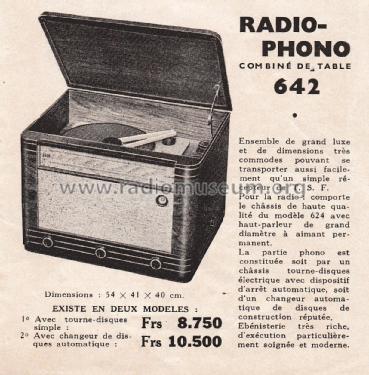 Radio-Phono Combiné 642A Ch= 624A; Isis Radio; (ID = 2444004) Radio