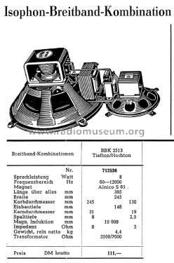 Breitband-Lautsprecher-Kombination BBK2513; Isophon, E. Fritz & (ID = 2372373) Speaker-P