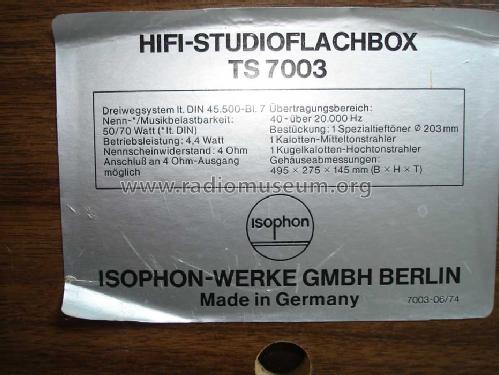 HiFi-Studioflachbox TS 7003; Isophon, E. Fritz & (ID = 1450242) Speaker-P