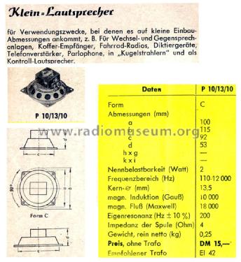 Kleinstlautsprecher P10/13/10; Isophon, E. Fritz & (ID = 2386112) Parlante