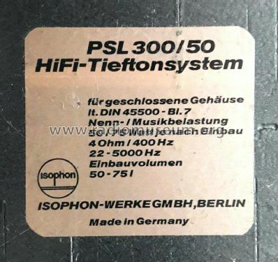 Tiefton-Lautsprecher PSL 300/50; Isophon, E. Fritz & (ID = 2372288) Speaker-P