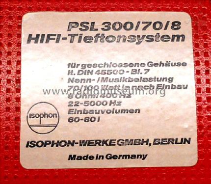 Tiefton-Lautsprecher PSL 300/70 PSL 300/70/8; Isophon, E. Fritz & (ID = 2561365) Speaker-P
