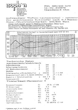 Tiefton-Lautsprecher PSL 385/400 GJW; Isophon, E. Fritz & (ID = 1480398) Lautspr.-K