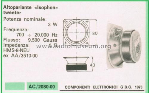 Tweeter Lautsprecher HMS-8-NEU; Isophon, E. Fritz & (ID = 3105490) Speaker-P