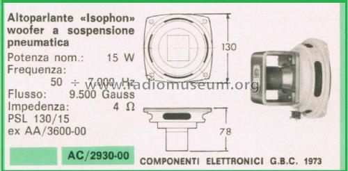 Tiefton-Lautsprecher - Woofer PSL 130/15; Isophon, E. Fritz & (ID = 3108527) Speaker-P