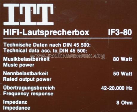 HiFi-Lautsprecherbox IF3-80; ITT nicht Schaub, (ID = 2029909) Lautspr.-K