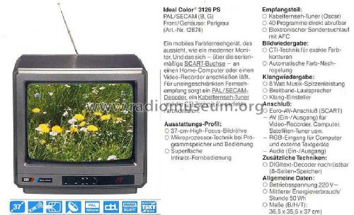 Ideal-Color 3126 PS; ITT nicht Schaub, (ID = 1933663) Televisore