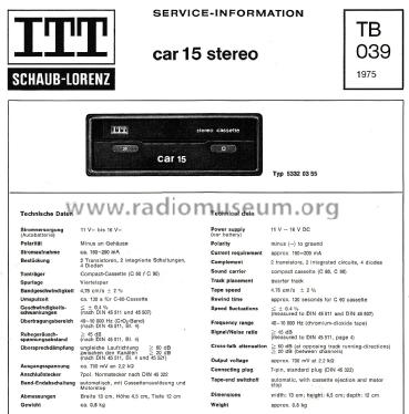 Car 15 Stereo 5332 03 55; ITT Schaub-Lorenz (ID = 2703141) Ton-Bild