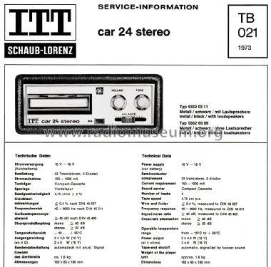 Car 24 Stereo; ITT Schaub-Lorenz (ID = 2703209) Sonido-V