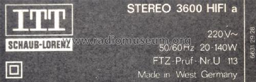 Stereo 3600 Hifi; ITT Schaub-Lorenz (ID = 1283210) Radio