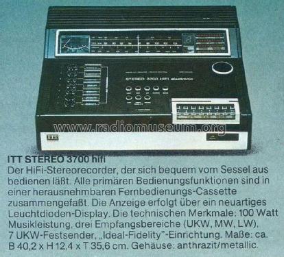 Stereo 3700 HIFI electronic 5253 09 85; ITT Schaub-Lorenz (ID = 1765004) Radio