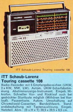Touring Cassette 108 52151501; ITT Schaub-Lorenz (ID = 1291274) Radio