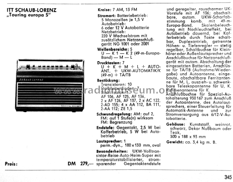 Touring Europa S 52150191 ; ITT Schaub-Lorenz (ID = 3107090) Radio