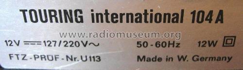 TOURING international 104 A 52151437; ITT Schaub-Lorenz (ID = 472945) Radio