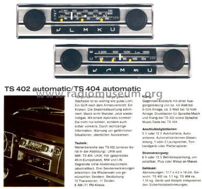 TS404 automatic 52860107; ITT Schaub-Lorenz (ID = 2706375) Car Radio