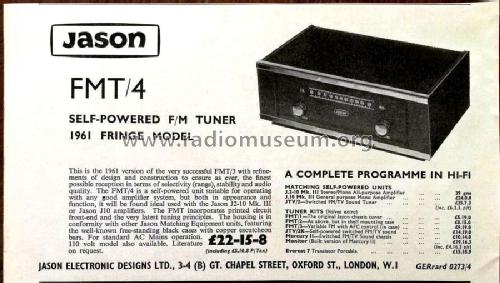 Jasonkit FM Tuner Fringe Model FMT4; Jason Motor & (ID = 2644530) Radio