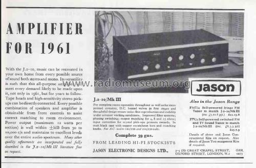 Stereophonic Amplifier J2-10 Mk III ; Jason Motor & (ID = 2835589) Verst/Mix