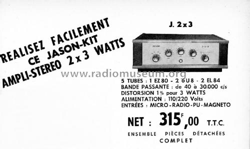 Amplificateur stéréophonique J2-3; Jason France; Paris (ID = 2742085) Ampl/Mixer