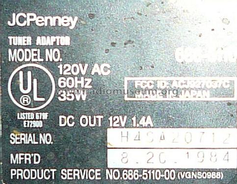 Electronic VCR Tuner 686-5110-00; JCPenney, Penney's, (ID = 1972825) Television