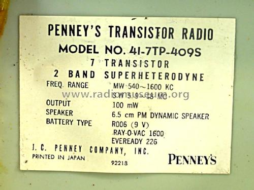 Penney's 7 Transistor Radio 41-7TP-409S; JCPenney, Penney's, (ID = 2162211) Radio