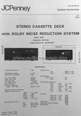 Stereo Cassette Deck 3562 ; JCPenney, Penney's, (ID = 2845192) R-Player