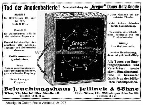 Gregor Dauer-Netz-Anode Modell 1; Jellinek & Söhne, J. (ID = 1764764) Power-S