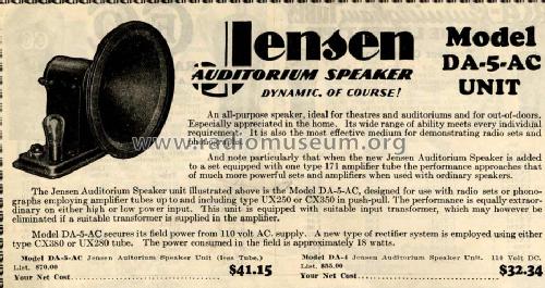 Auditorium Speaker DA-5-AC ; Jensen Radio (ID = 695894) Speaker-P