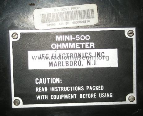 Ohmmeter Mini-500; JFC Electronics Inc. (ID = 1505654) Equipment