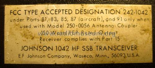 HF SSB Transceiver 1042; Johnson Company, E.F (ID = 2728523) Amat TRX