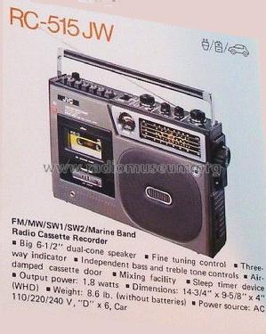 FM/MW/SW1/SW2/Marine Band Radio Cassette Recorder RC-515JW; JVC - Victor Company (ID = 1611881) Radio