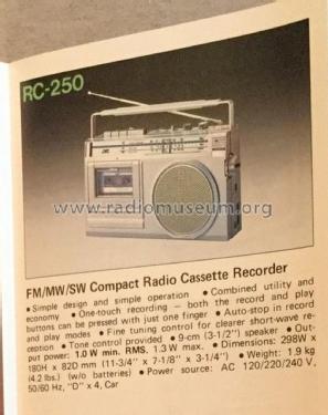 Radio Cassette Recorder RC-250JW; JVC - Victor Company (ID = 2030921) Radio