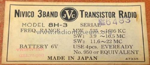 Nivico 3 Band 8 Transistor 8H-3; JVC - Victor Company (ID = 2337323) Radio