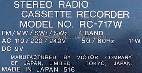 Nivico Stereo Radio Cassette RC-717W; JVC - Victor Company (ID = 650573) Radio