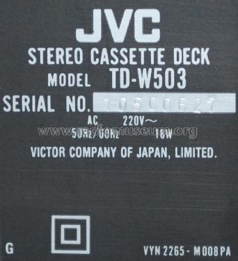 Stereo Double Cassette Deck TD-W503; JVC - Victor Company (ID = 1820962) R-Player