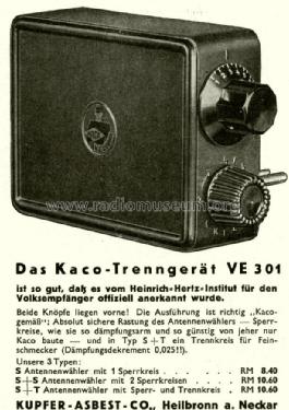 Trenngerät für Volksempfänger VE301 S+S Dopelwellensperrkreis ; Kaco, Kupfer-Asbest- (ID = 2371046) Misc