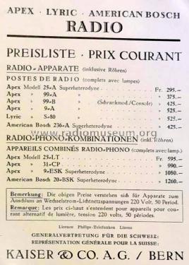 Apex 25-LT Radio-Grammo-Kombination ; Kaiser & Co. SA; (ID = 2601699) Radio