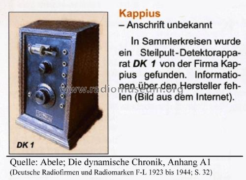 Detektor-Empfänger DK1; Kappius, Franz, (ID = 1800707) Galena