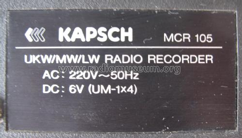 UKW/MW/LW Radio Recorder MCR 105; Kapsch & Söhne KS, (ID = 3082239) Radio