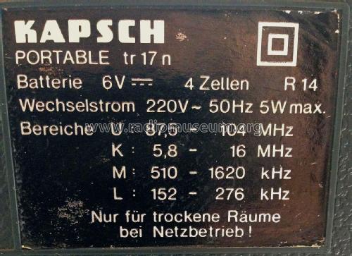 Portable TR17n; Kapsch & Söhne KS, (ID = 2519726) Radio