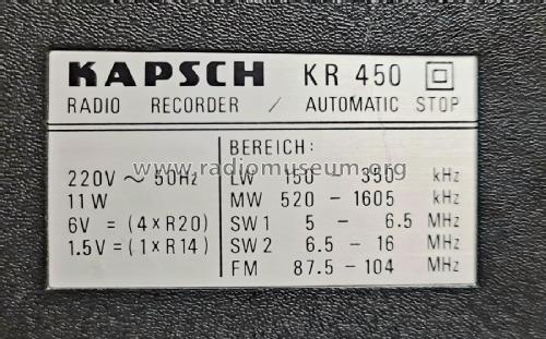 Radiorecorder KR450; Kapsch & Söhne KS, (ID = 3101078) Radio