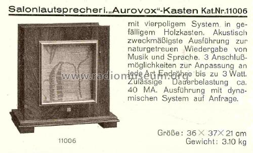 Salonlautsprecher Aurovox Katalog Nr. 11006; Kapsch & Söhne KS, (ID = 852825) Speaker-P