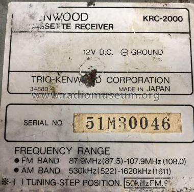 Stereo Cassette Receiver KRC-2000; Kenwood, Trio- (ID = 2886487) Autoradio