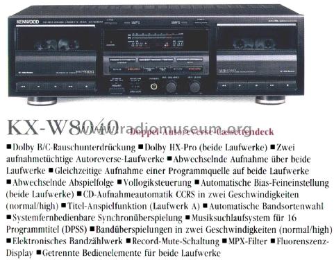 Stereo Double Cassette Deck KX-W8040; Kenwood, Trio- (ID = 2691570) Enrég.-R