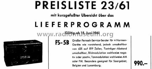 Teletest Fernseh-Service-Sender FS5B; Klein & Hummel; (ID = 1390380) Ausrüstung