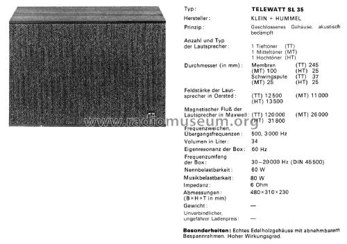 Telewatt SL 35; Klein & Hummel; (ID = 2698717) Speaker-P