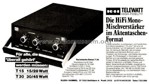 HiFi Mono-Mischverstärker Telewatt T30; Klein & Hummel; (ID = 2355693) Ampl/Mixer