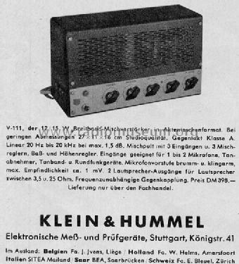 Telewatt Mischverstärker V-111 Hi-Fi; Klein & Hummel; (ID = 403294) Ampl/Mixer